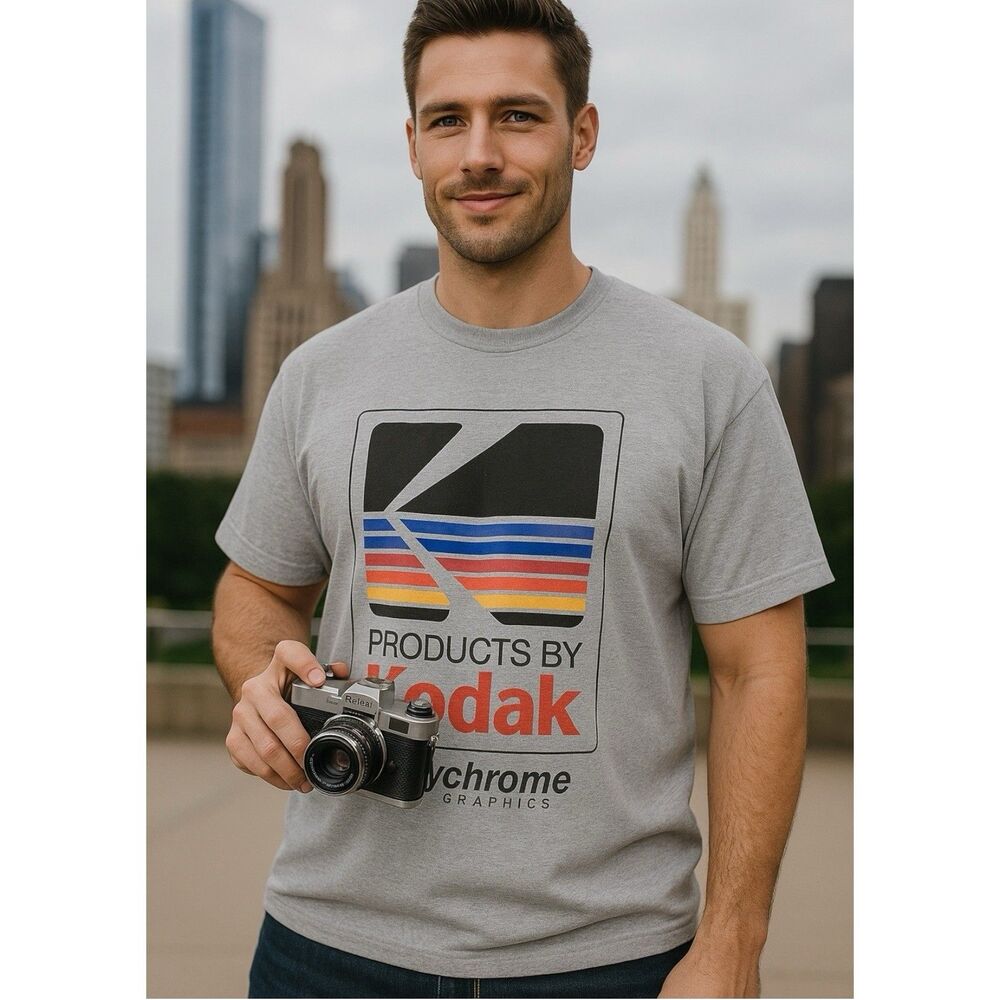 Kodak T-Shirt Mens Grey Short Sleeve Photographer Artsy Camera Retro Size 5XL
